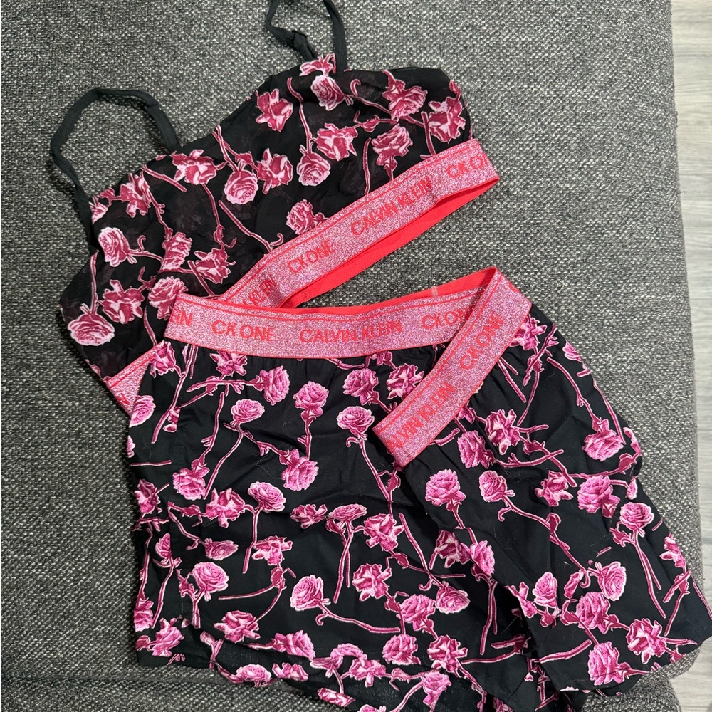 Calvin Klein Black and Pink Heart Pajama Set